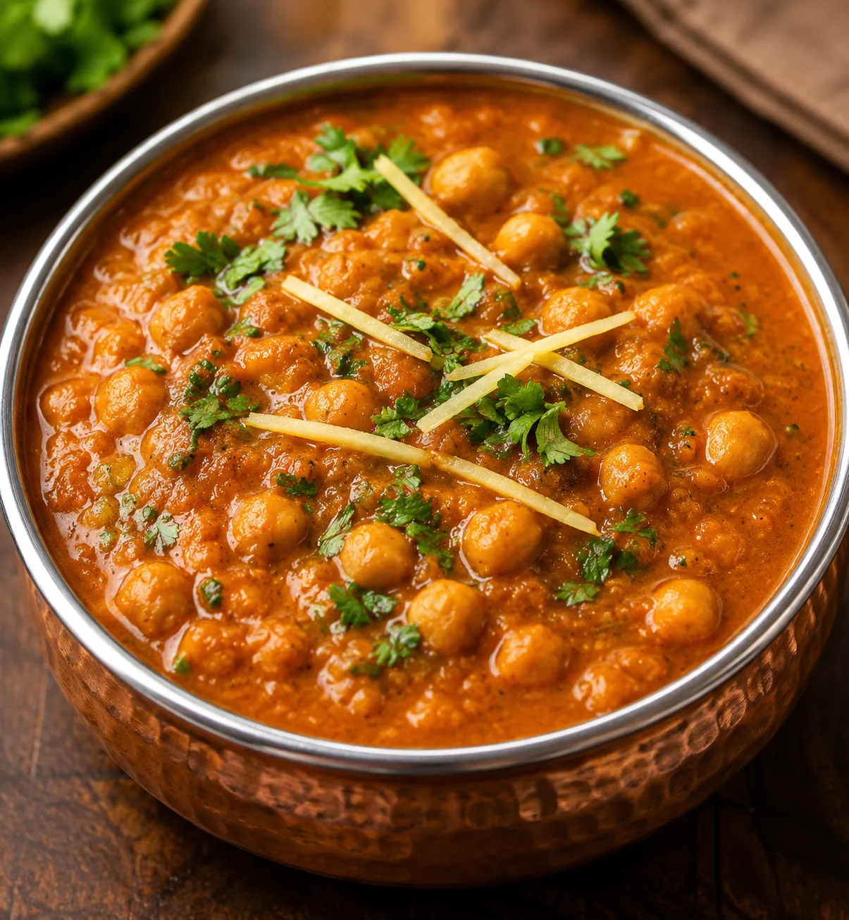 Chana masala chickpea curry with ginger juliennes at Tamarind East Indian Restaurant Calgary